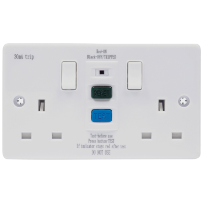 Socket, 2 Gang (2G) Switched RCD Flush, Latching