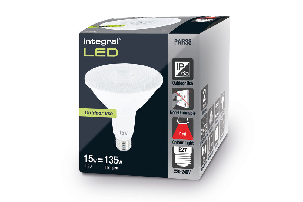 PAR38 BULB E27 15W RED NON-DIMM IP65 INTEGRAL - ILPAR38NH008