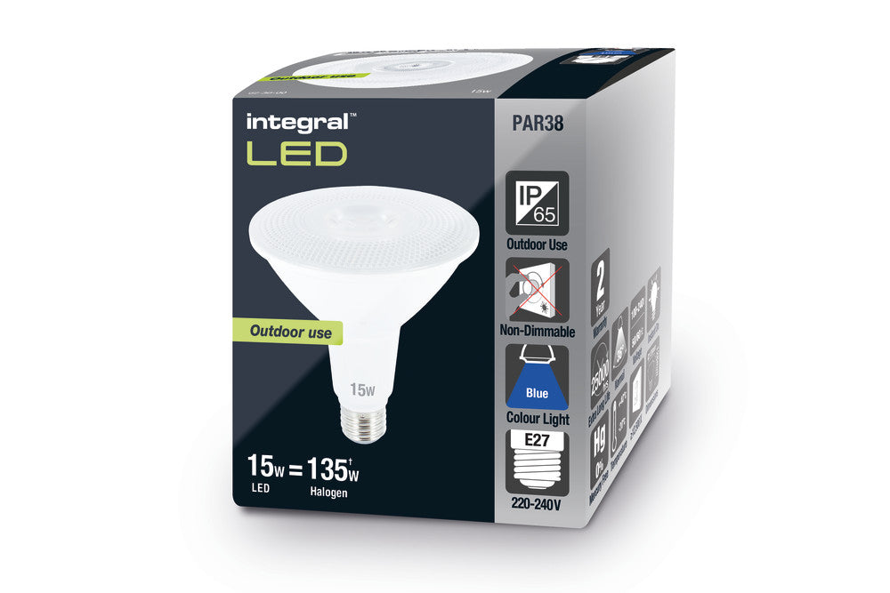 PAR38 BULB E27 15W BLUE NON-DIMM IP65 INTEGRAL - ILPAR38NJ010