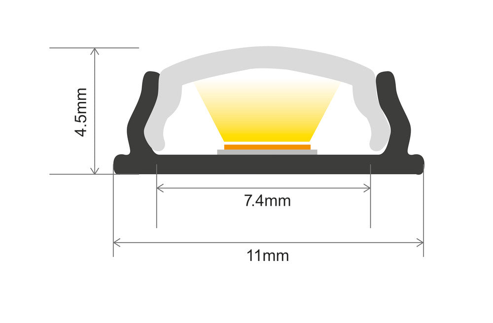 PROFILE ALUMINIUM BENDABLE SURFACE MOUNT 1M FROSTED DIFFUSER 11 X 4.5MM FOR IP33 6MM WIDTH STRIP INCLUDE 2 ENDCAPS AND 2 MOUNTING BRACKETS INTEGRAL - ILPFB140