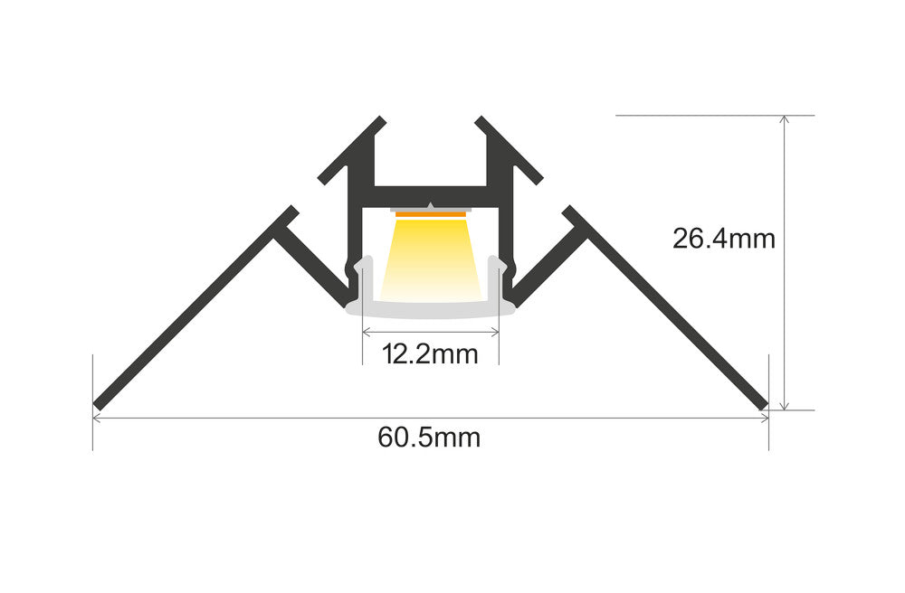 PROFILE ALUMINIUM CORNER SURFACE MOUNT 1M FROSTED DIFFUSER FOR IP65 12MM WIDTH STRIP INCLUDE 2 ENDCAPS INTEGRAL - ILPFC156