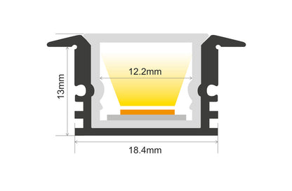 PROFILE ALUMINIUM IP65 RECESSED 1M FROSTED DIFFUSER 24.9 X 13MM FOR IP33 10MM WIDTH STRIP INCLUDE 1M PLATE 2 ENDCAPS 2 SEALING PLUGS 4 SCREWS AND 2 MOUNTING BRACKETS INTEGRAL - ILPFR083
