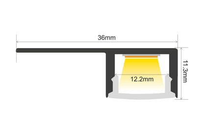 PROFILE ALUMINIUM RECESSED 2M FROSTED DIFFUSER FOR IP65 12MM WIDTH STRIP INCLUDE 2 ENDCAPS INTEGRAL - ILPFR153