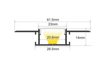 PROFILE ALUMINIUM RECESSED 1M FROSTED DIFFUSER FOR 2 X IP65 10MM WIDTH STRIP INCLUDE 2 ENDCAPS INTEGRAL - ILPFR164