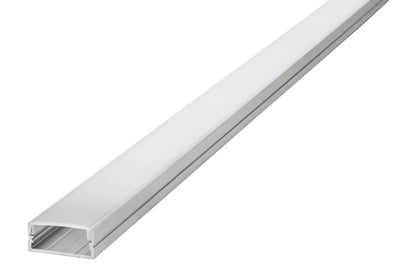 PROFILE ALUMINIUM SURFACE MOUNT 2M FROSTED DIFFUSER 23 X 10MM FOR 2 X IP33 8MM WIDTH STRIP INCLUDE 2 ENDCAPS AND 4 MOUNTING BRACKETS INTEGRAL - ILPFS063