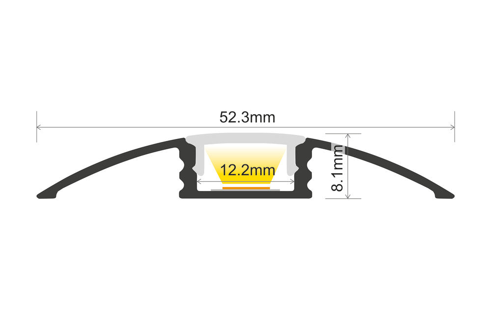 PROFILE ALUMINIUM SURFACE MOUNT 2M FROSTED DIFFUSER 52.3 X 8.1MM FOR IP65 12MM WIDTH STRIP INCLUDE 2 ENDCAPS AND 4 MOUNTING BRACKETS INTEGRAL - ILPFS103