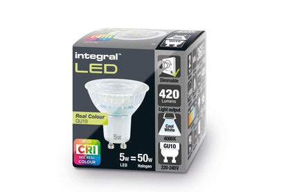 REAL COLOUR GU10 BULB 420LM 5W 4000K DIMMABLE 36 BEAM CRI95 INTEGRAL - ILGU10DE113