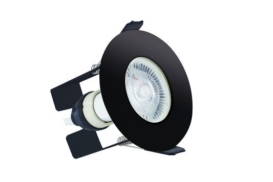 EVOFIRE FIRE RATED DOWNLIGHT 70MM CUTOUT IP65 BLACK ROUND +GU10 HOLDER & INSULATION GUARD INTEGRAL - ILDLFR70D029