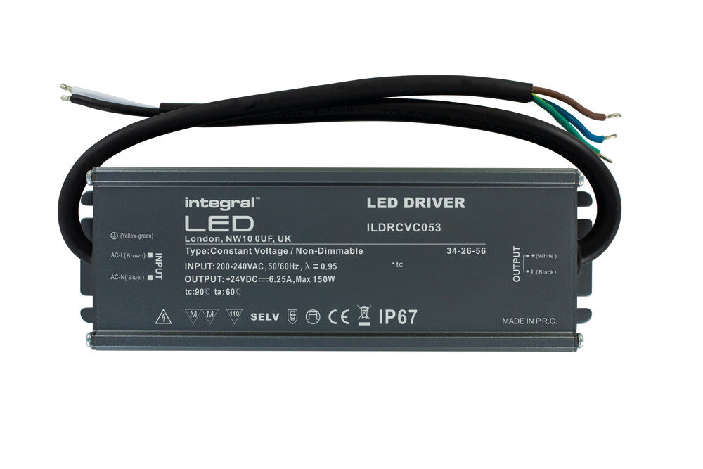 CONSTANT VOLTAGE DRIVER 150W 24VDC IP67 NON-DIMM 200-240V INPUT INTEGRAL - ILDRCVC053