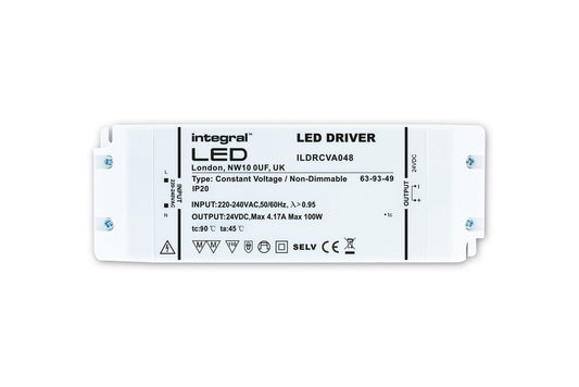 CONSTANT VOLTAGE DRIVER 100W 24VDC IP20 NON-DIMM 200-240V INPUT INTEGRAL - ILDRCVA048
