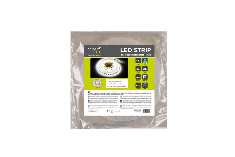 STRIP IP20 50M 6500K 24V 10.5W/M 1050LM/M 60LED/M 10MM WIDTH 115 BEAM CRI90 BAG PACK INTEGRAL - ILSTWHIA111E