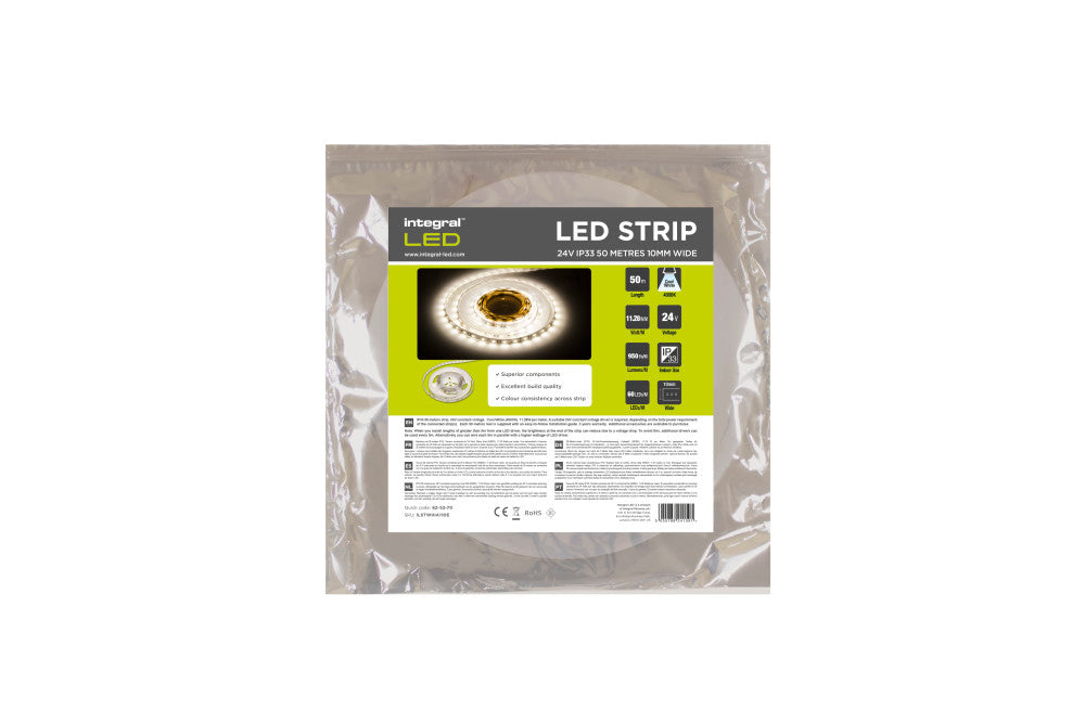 STRIP IP20 50M 4000K 24V 10.5W/M 1050LM/M 60LED/M 10MM WIDTH 115 BEAM CRI90 BAG PACK - ILSTWHIA110E