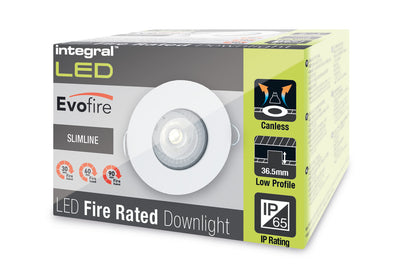 EVOFIRE FIRE RATED DOWNLIGHT 70MM CUTOUT IP65 WHITE ROUND *NO GU10 HOLDER* INTEGRAL - ILDLFR70D011