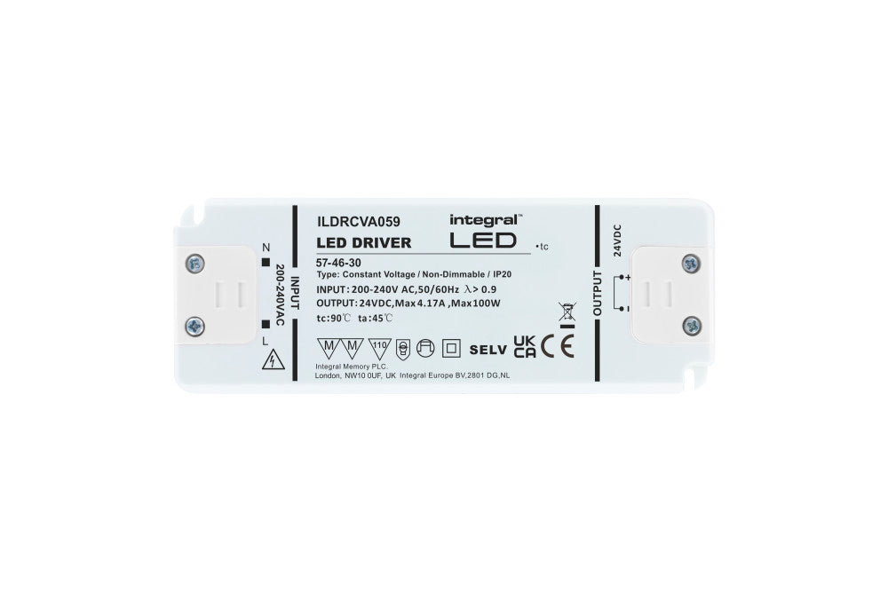 CONSTANT VOLTAGE DRIVER 100W 24VDC IP20 NON-DIMM 200-240V INPUT - ILDRCVA059
