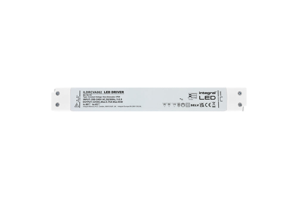 CONSTANT VOLTAGE LONG & SLIM DRIVER 45W 12VDC IP20 NON-DIMM 180-264V INPUT - ILDRCVA062