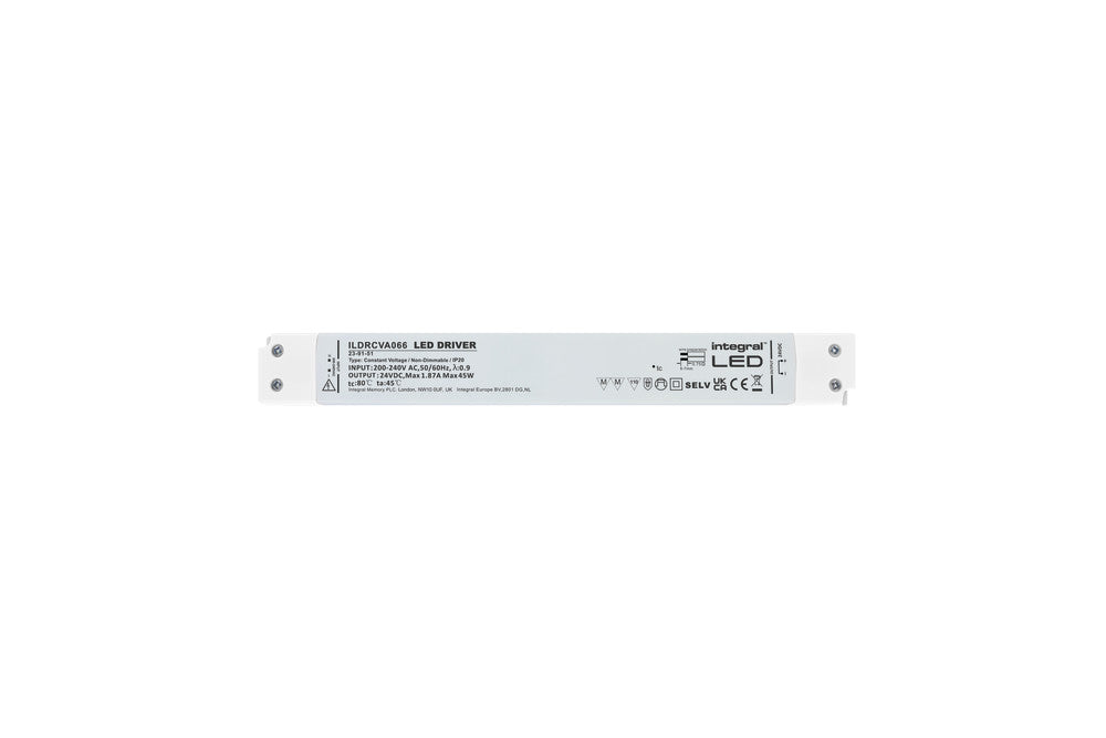 CONSTANT VOLTAGE LONG & SLIM DRIVER 45W 24VDC IP20 NON-DIMM 180-264V INPUT - ILDRCVA066
