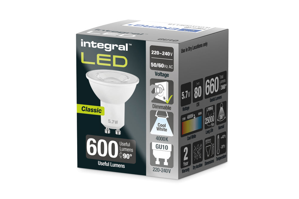 GU10 660LM 5.7W 4000K DIMMABLE 36 BEAM INTEGRAL - ILGU10DE118