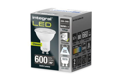 GU10 660LM 5.7W 4000K DIMMABLE 36 BEAM INTEGRAL - ILGU10DE118