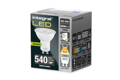 GU10 600LM 5.7W 2700K DIMMABLE 36 BEAM INTEGRAL - ILGU10DC117