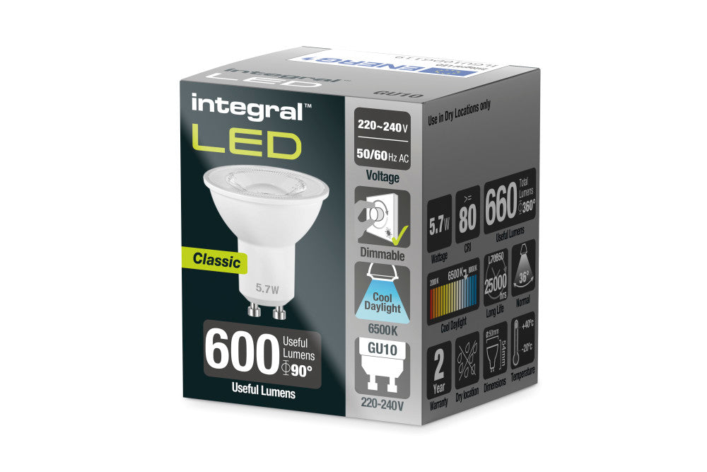 GU10 660LM 5.7W 6500K DIMMABLE 36 BEAM INTEGRAL - ILGU10DG119