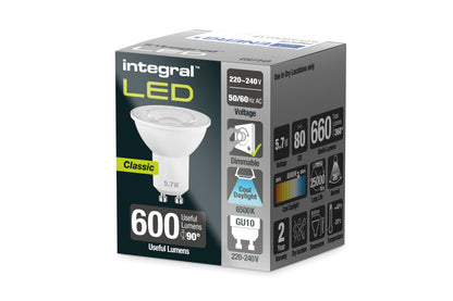 GU10 660LM 5.7W 6500K DIMMABLE 36 BEAM INTEGRAL - ILGU10DG119