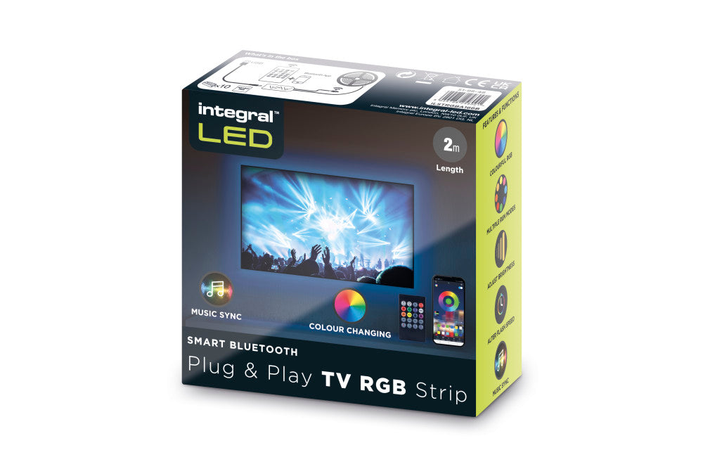 RGB PLUG AND PLAY LED TV STRIP KITS IP20 2M 1.5W/M 24LED/M 10MM WIDTH 120 BEAM BOX PACK WITH IR CONTROLLER & BLE APP CONTROL USB POWERED INTEGRAL - ILSTRGBA166B