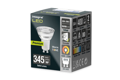 WARMTONE GLASS GU10 400LM 3.6W 1800-2700K DIMMABLE 36 BEAM INTEGRAL - ILGU10DC121