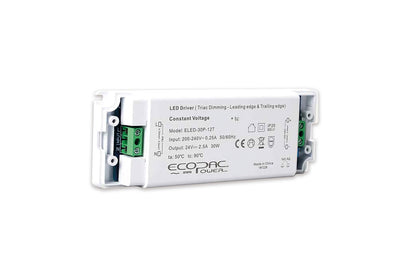 CONSTANT VOLTAGE DRIVER 30W 24VDC IP20 TRIAC DIMMABLE 200-240V INPUT 1.5W MIN LOAD ECOPAC POWER - ELED-30P-24T