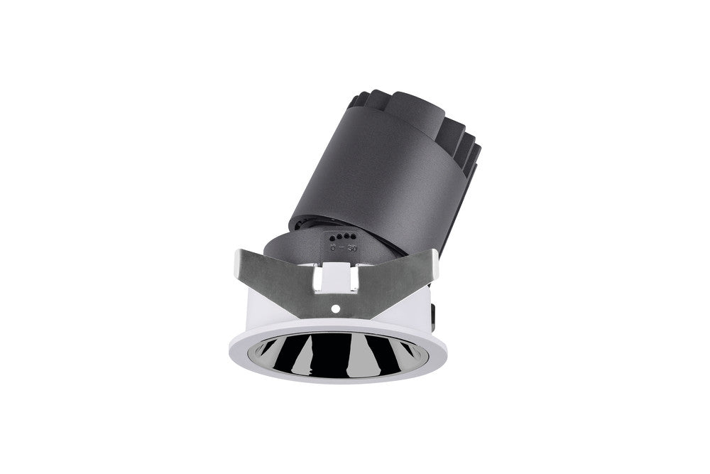 ACCENTPRO LED DOWNLIGHT 24 DEG BEAM ANGLE 75MM CUTOUT 30 DEG TILTABLE 355 DEG ROTATABLE 8W 768LM 85LM/W 3000K CRI90 MIRROR SILVER ROUND 34VDC 200MA WITHOUT DRIVER - ILDL75P007
