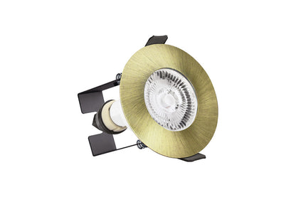 EVOFIRE FIRE RATED DOWNLIGHT 70MM CUTOUT IP65 ANTIQUE BRASS ROUND +GU10 HOLDER & INSULATION GUARD INTEGRAL - ILDLFR70D046