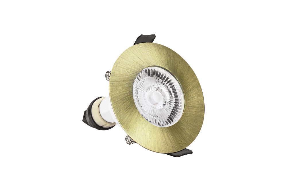 EVOFIRE FIRE RATED DOWNLIGHT 70MM CUTOUT IP65 ANTIQUE BRASS ROUND +GU10 HOLDER INTEGRAL - ILDLFR70D045