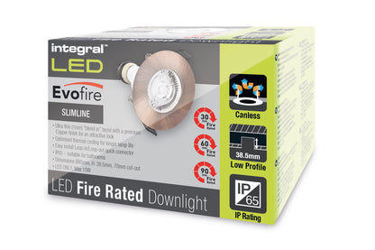 EVOFIRE FIRE RATED DOWNLIGHT 70MM CUTOUT IP65 COPPER ROUND +GU10 HOLDER INTEGRAL - ILDLFR70D047