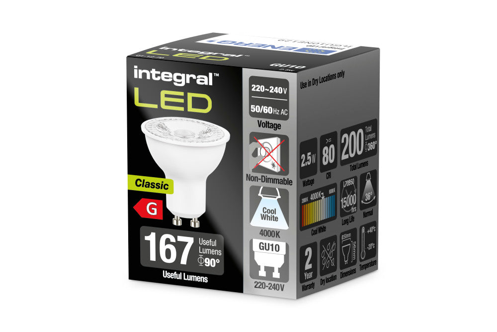 GU10 BULB 200LM 2.5W 4000K NON-DIMM 36 BEAM INTEGRAL - ILGU10NE129