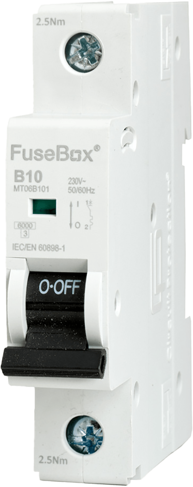 Fusebox 10A B CURVE MCB 6kA 1P (Purchased in multiples of 12) MT06B101