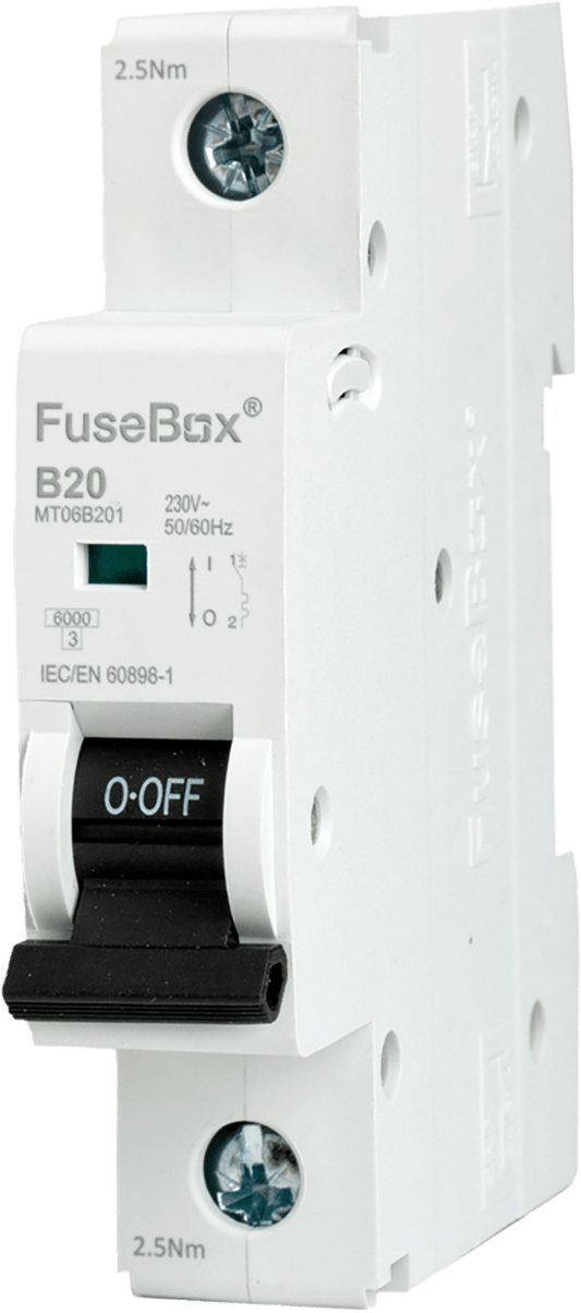 Fusebox 20A B CURVE MCB 6kA 1P (Purchased in multiples of 12) MT06B201